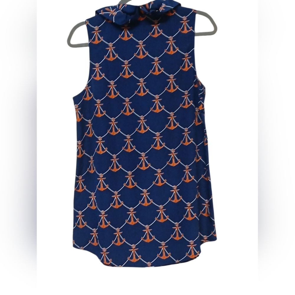Mud Pie - NWOT, Navy Blue Sleeveless Blouse, Ruffled Collar W/2 Working Buttons, - Picture 11 of 12
